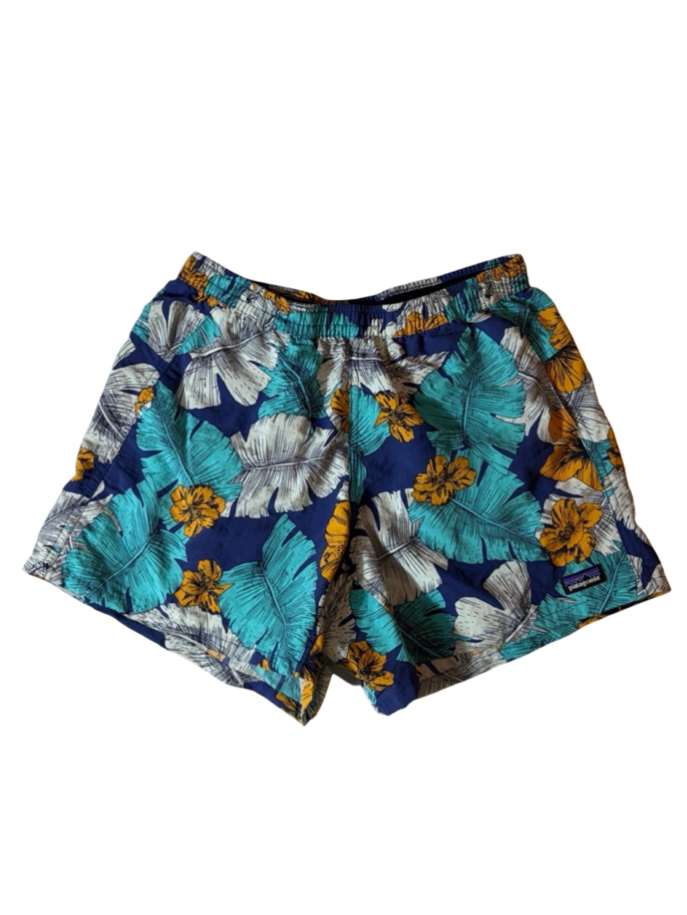 Patagonia Kids Small Tropical Floral Swim Shorts Blue Hawaiian Beach Trunks
